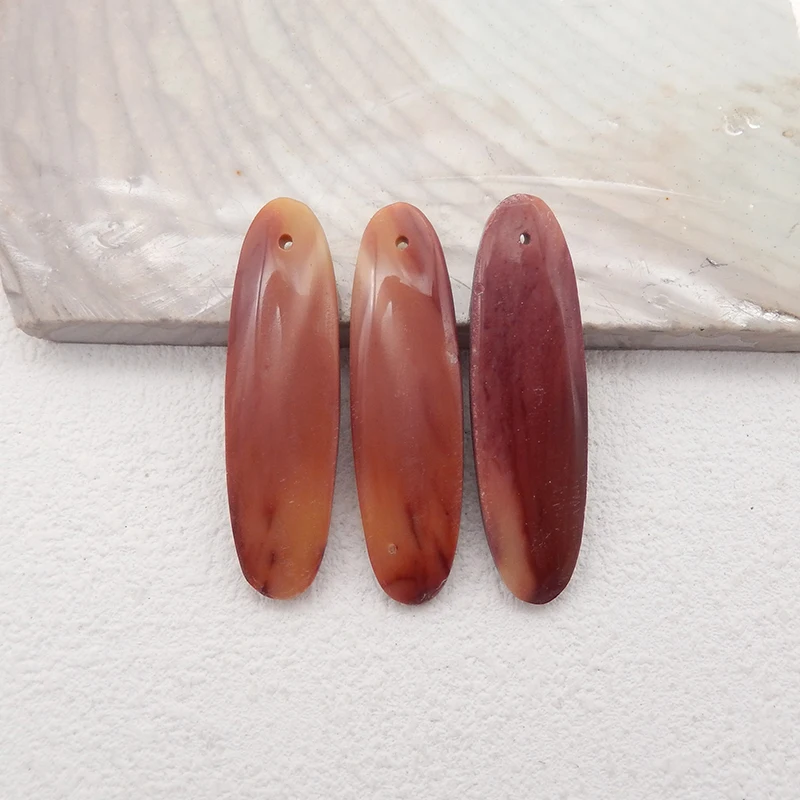 3Pcs Natural Stone Mookite Jasper Pendant Beads Fashion Jewelry Necklace Accessories 39x11x5mm 10.3g