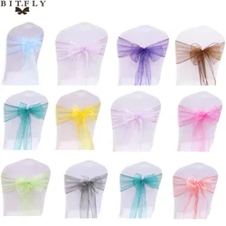 25PCs/Set Sheer Organza Tull Fabric Chair Cover Sash Bow Sashes Wedding Party Banquet Decoration for Wedding Supplier