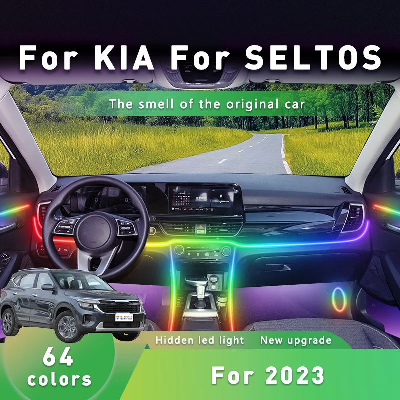 

FILIPLI For KIA SELTOS For 2023 Music Sync Dynamic Atmosphere Acrylic Lights DIY 64 RGB Car Interior LED Strips Easy To Install