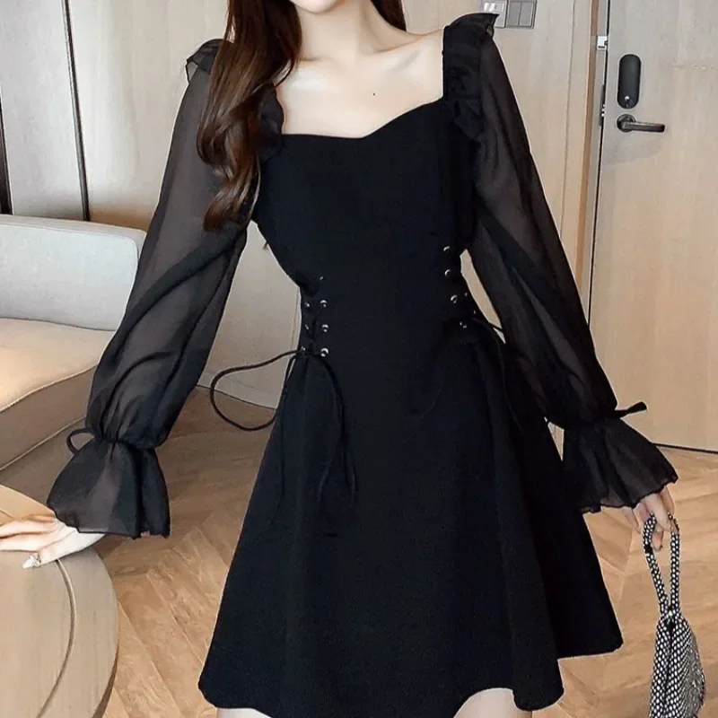 Black Dresses for Women White Chiffon Woman Long Sleeve Dress Spring Autumn 2025 Aesthetic Full Cheap Casual Elegant Chic Youth