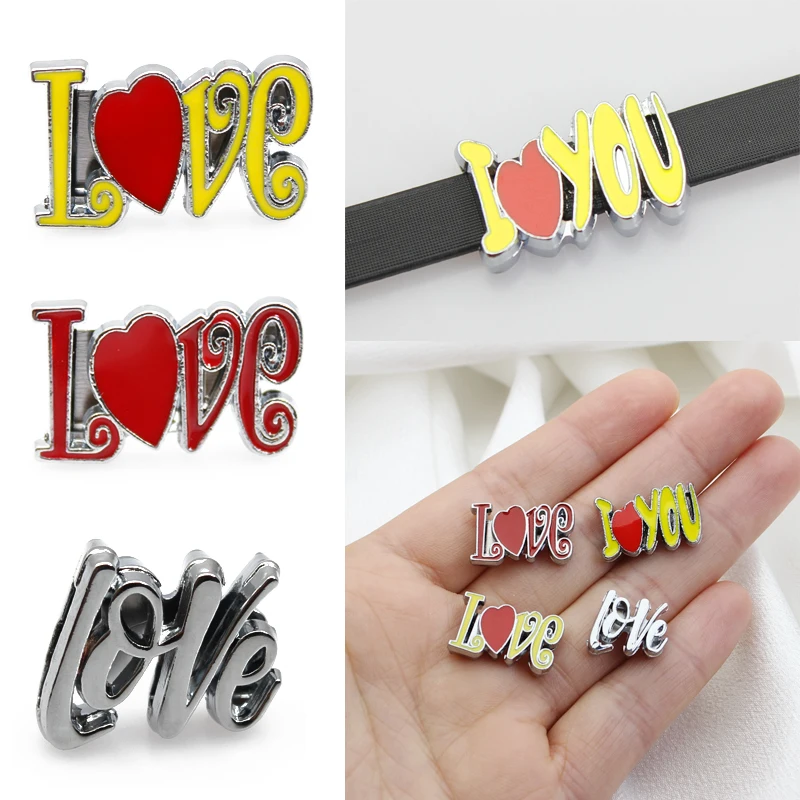 10Pcs/Lot 8mm Enamel Love Heart Slide Charms For Bracelet Women Jewelry Making Pet Collar DIY Keychain Accessories