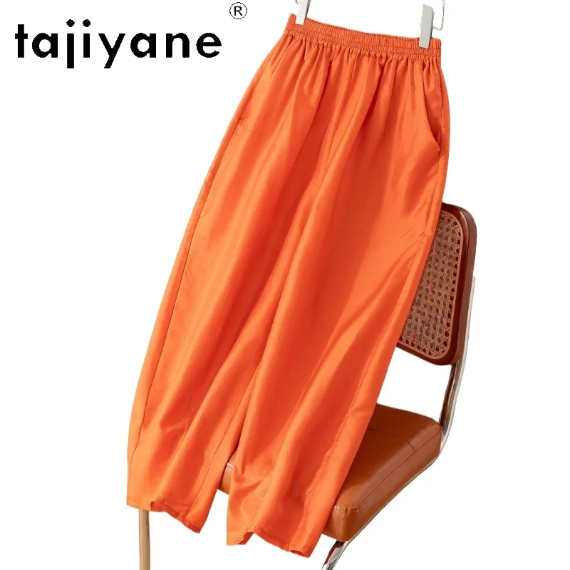 

TAJIYANE 100% Real Mulberry Silk Pants for Woman Fashion Orange Baggy Pants Summer Casual Harem Trousers Women Clothing 2026 바지