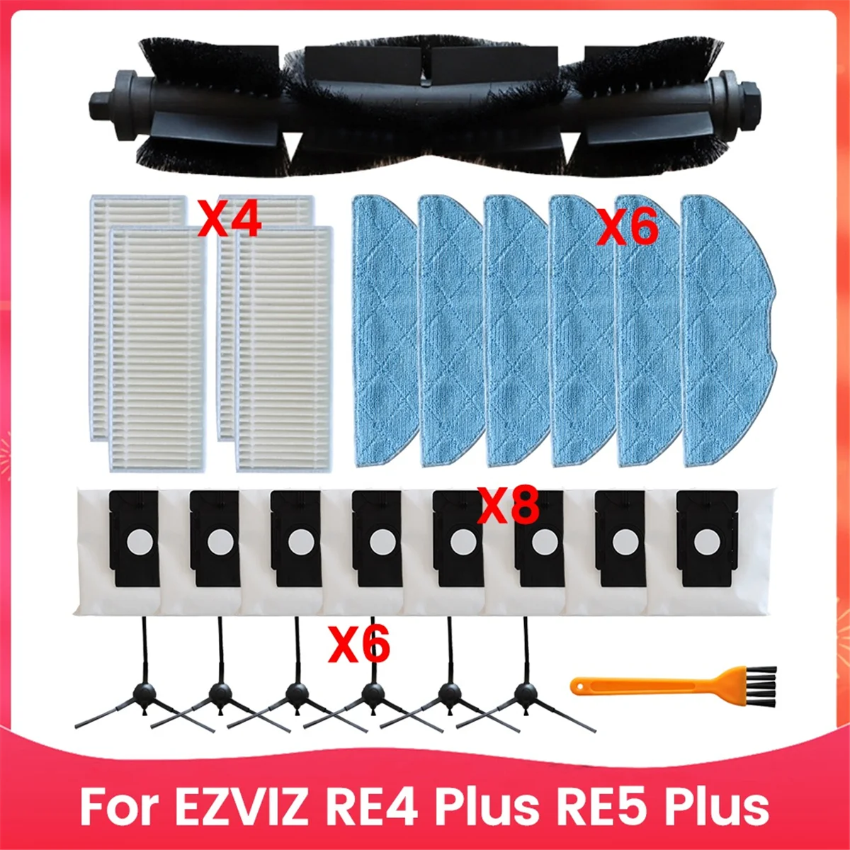 AA87Main فرشاة تصفية ممسحة الوسادة مسح كيس لجميع الغبار فرشاة جانبية ل EZVIZ RE4 Plus RE5 Plus ملحقات مكنسة كهربائية