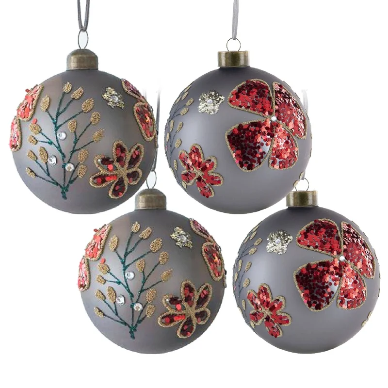 

D4.7" Glass Christmas Ornaments Set of 4 for Tree & Party Decor