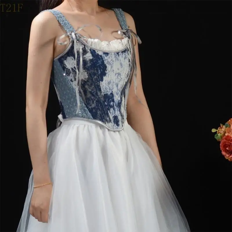 T21F 레트로 세척 데님 벨트 여성 단순한 넓은 벨트 다목적 장식 허리띠