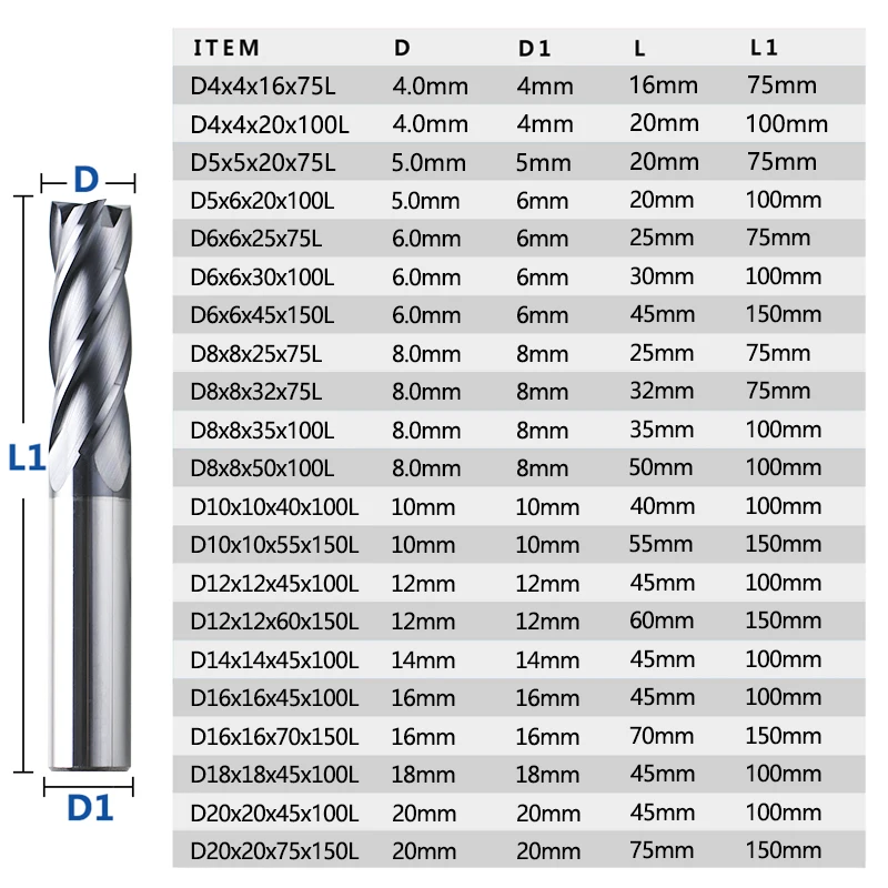 Fresa XCAN 4-20mm fresa a 4 scanalature lunghezza Extra 75/100/150mm fresa in metallo duro utensili per fresatura a macchina CNC frese a candela