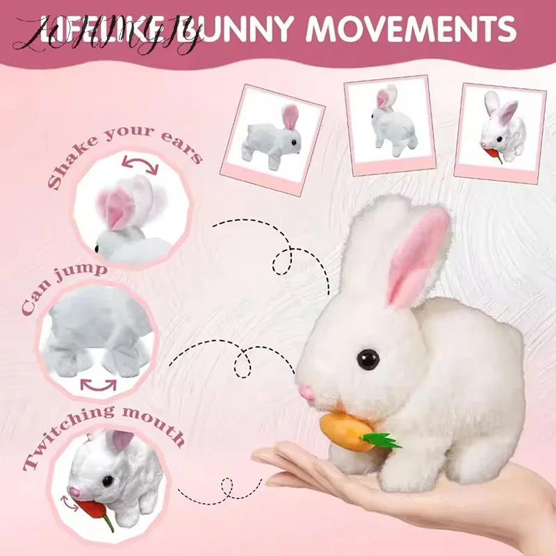 Simulation Electric Rabbit Pet PlushToy Solid Color Plush Electric Rabbit Can Walk And Nod Animal Doll Toy Battery Model