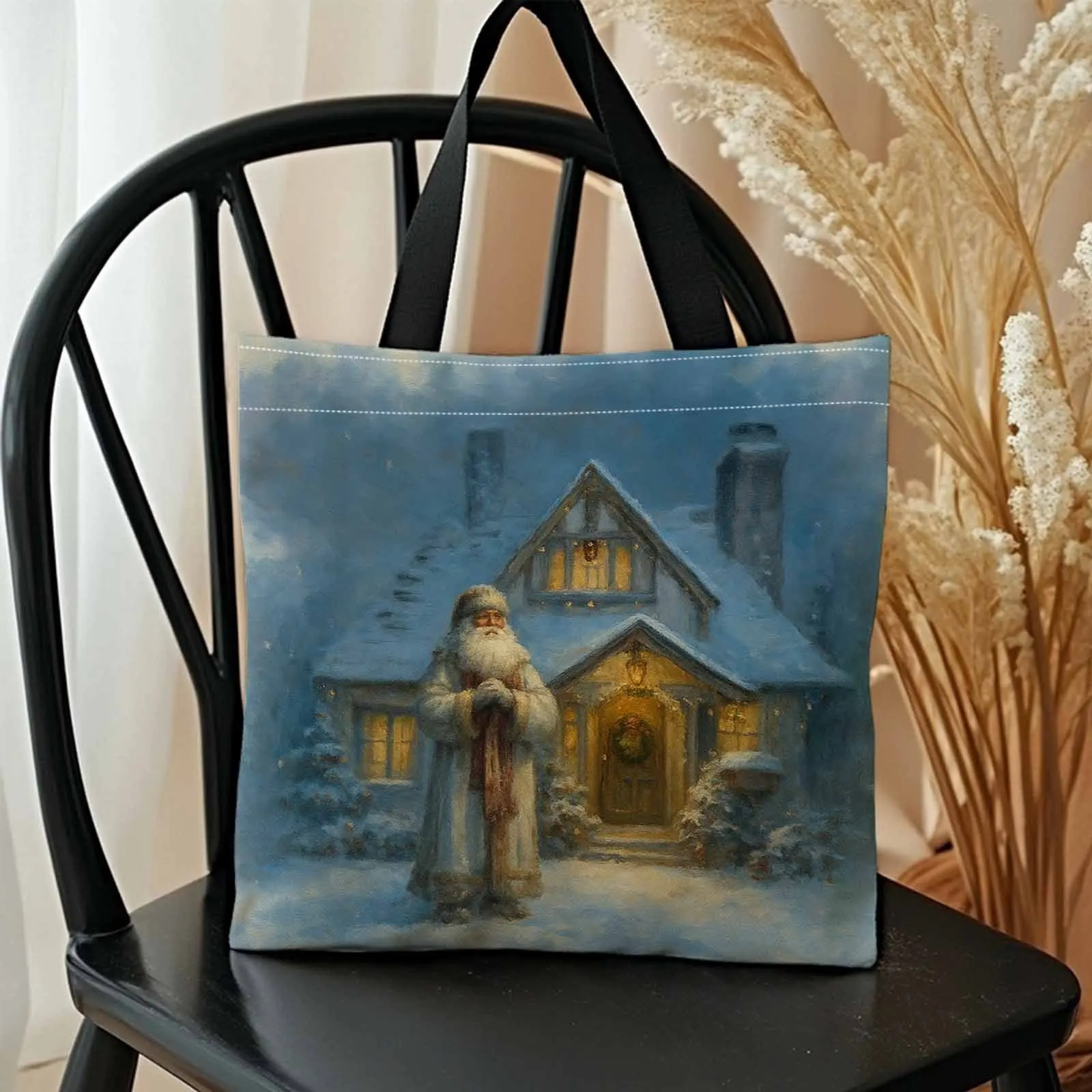 حقيبة يد شتوية لرجل الثلج سانتا كلوز، هدية لطيفة لعيد الميلاد والعام الجديد، حقيبة يد خفيفة الوزن قابلة للطي مع حزام ثابت متعدد الألوان #6