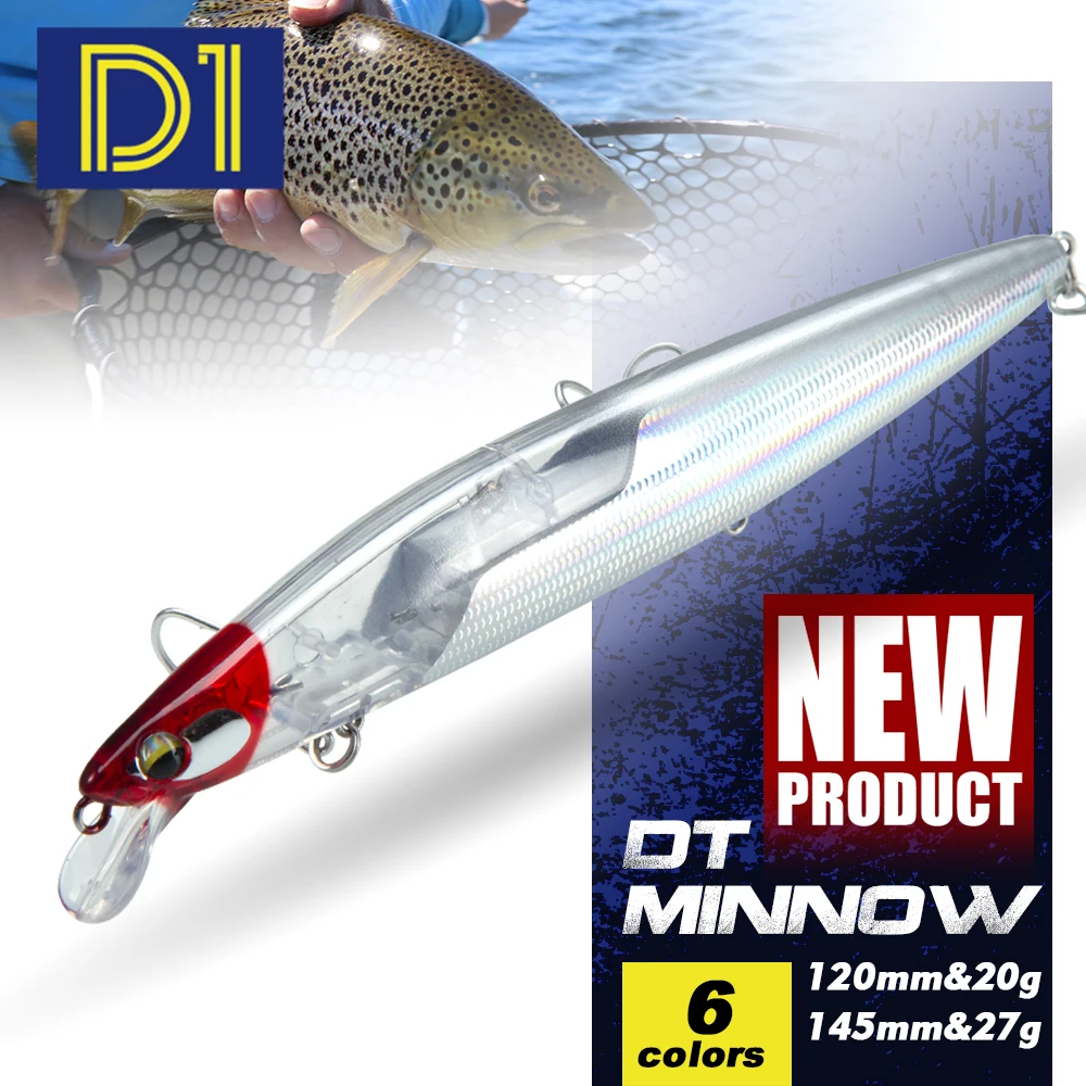 D1 Floating Minnow Fishing Lure 120mm20g/145mm27g Flash Flake Wobbler Silent Assassin Hard Bait