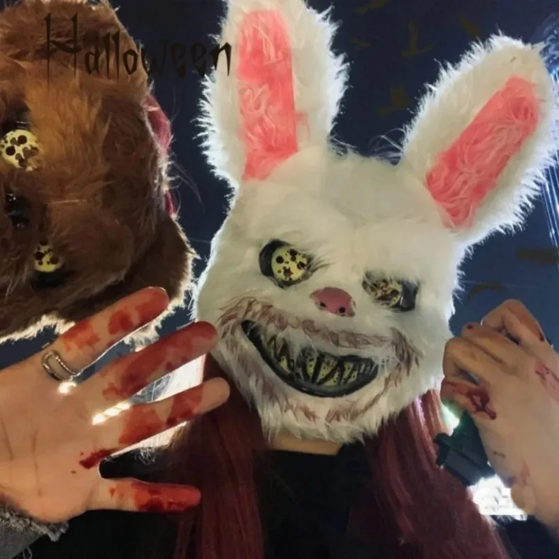 Halloween Bloody Rabbit Bear Maschera Cosplay Unisex Horror Peluche Copricapo di animale Maschera da festa spaventosa per donne Uomini Puntelli per costumi