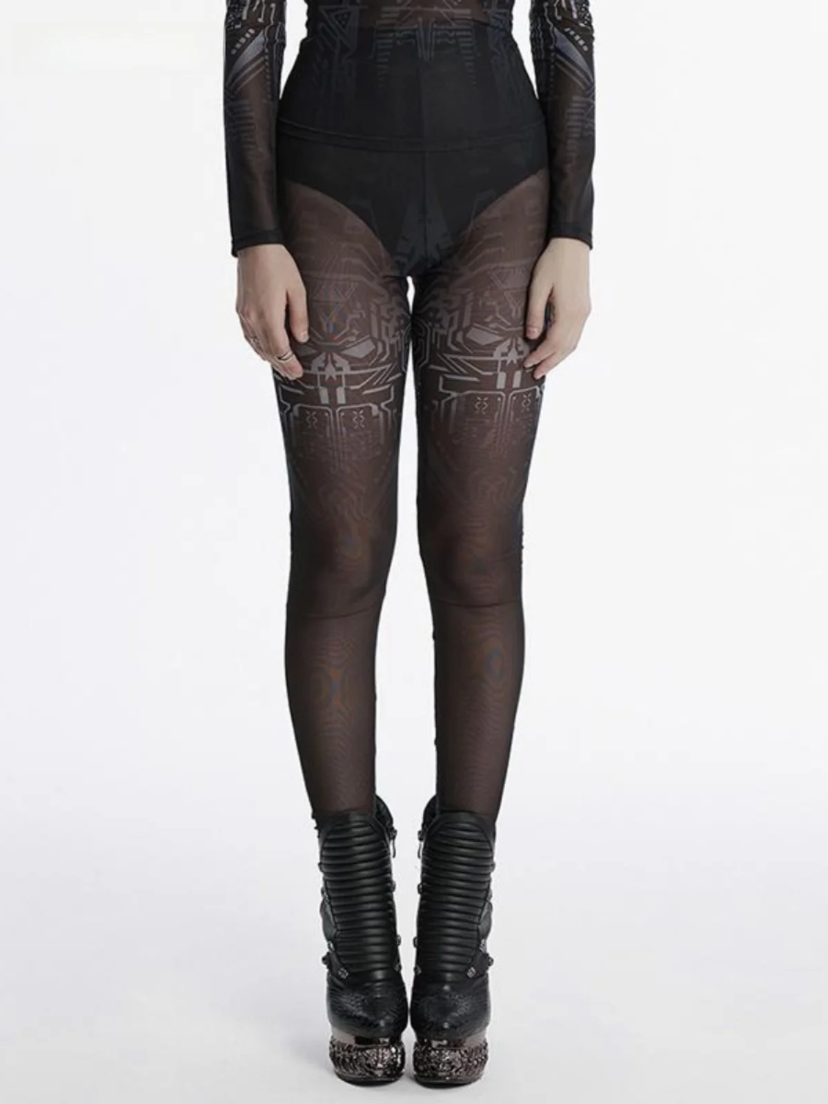 

Style Skeleton Gradient Print Trousers Slimming Tight Fit Ladies Base Layer Pants High Waist Long Pants Casual Wear