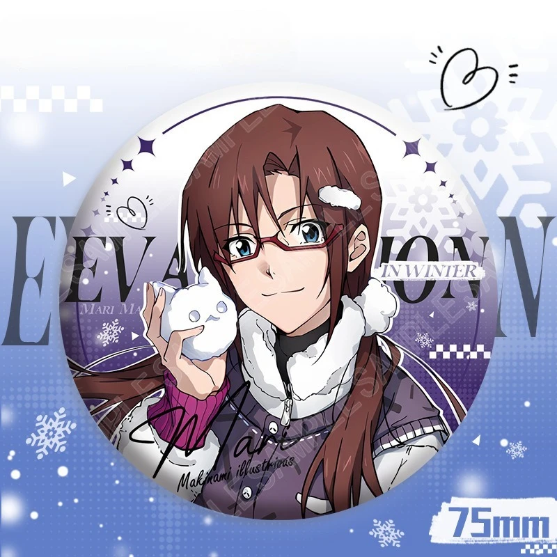 75mm 에반게리온 Tinplate 핀 라운드 배지 아스카 애니메이션 캐릭터 버튼 브로치 옷깃 배지 배낭 의류 쥬얼리 팬을위한 선물