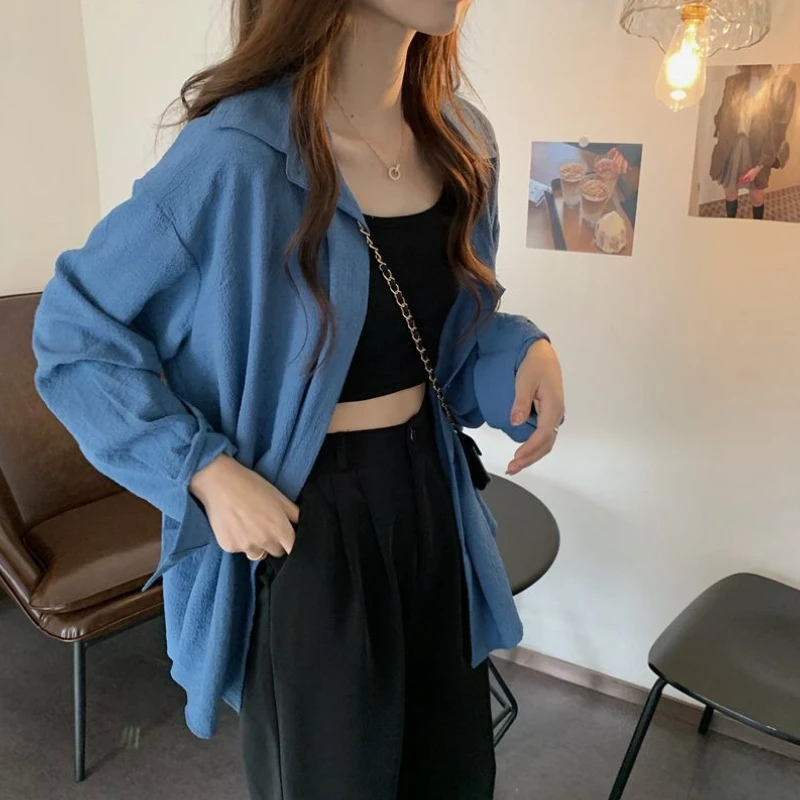 게으른 스타일 여성 셔츠와 블라우스 솔리드 프로모션 한국 streetwear 프로모션에서 아름다운 우아한 세련된 느슨한 여성상의