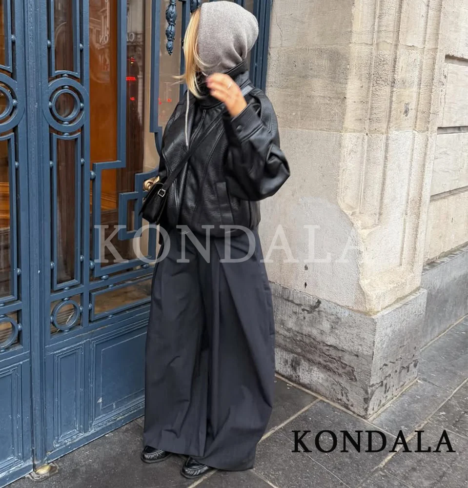 KONDALA Commute Casual Wide Leg Pants Women Elegant Chic Striped Pleated Trousers 2026 Spring Fashion High Street Trendy Pants