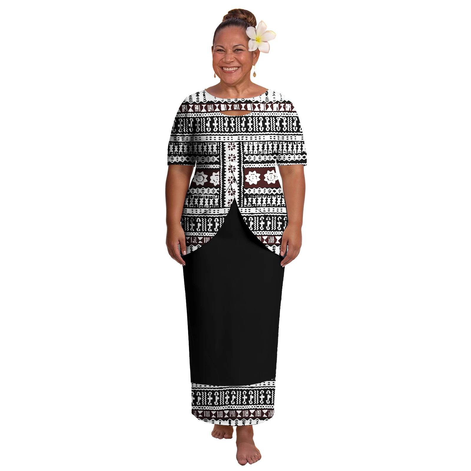

Double Layer Slit Top and Skirts 2pcs Custom Polynesian All Seasons Ladies Dresses Classic Puletasi Samoan Women Clothing Tapa