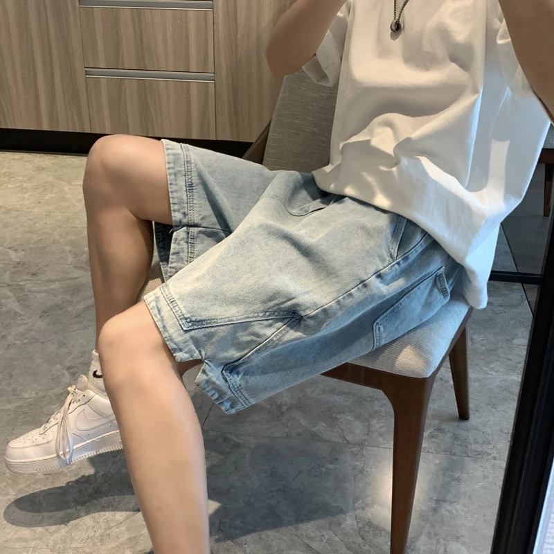 Summer Thin Cotton Casual Loose Men's Jeans Shorts Five-Point Pants Trendy Brand Simple Style Suitable for Teenagers