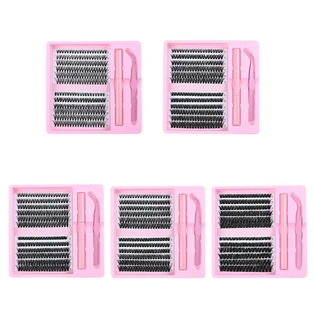 Fotografia 6: Kit de Extensão de Cílios DIY com 12 Fileiras de Cílios Postiços de Aparência Natural, Estilo Wispy, com Adesivo e Selante, Design em Cachos
