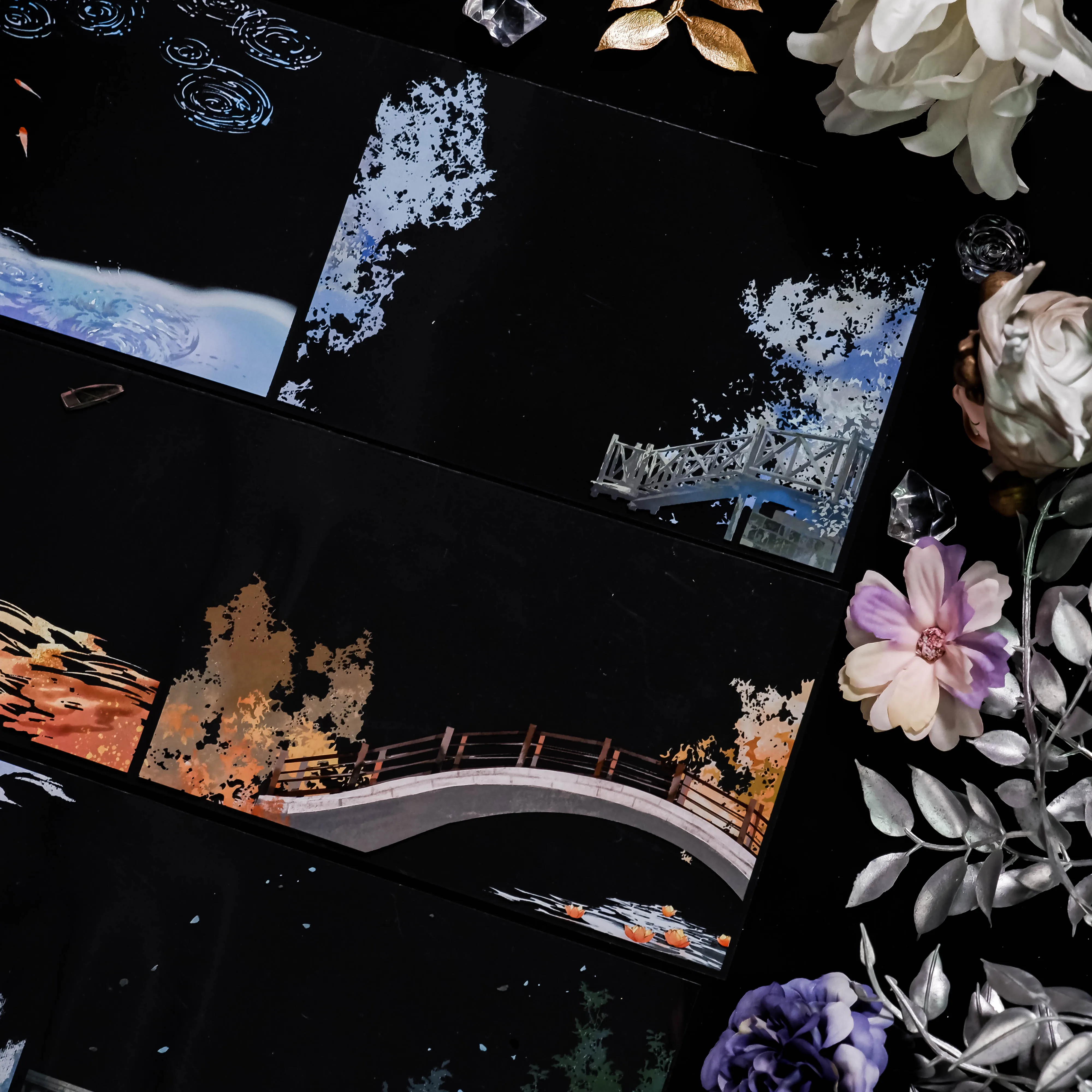 DXJ fine autunno, sfondo tramonto, inchiostro bianco per animali domestici, sfondo grande, nastro adesivo Washi, paesaggistica antica, carta