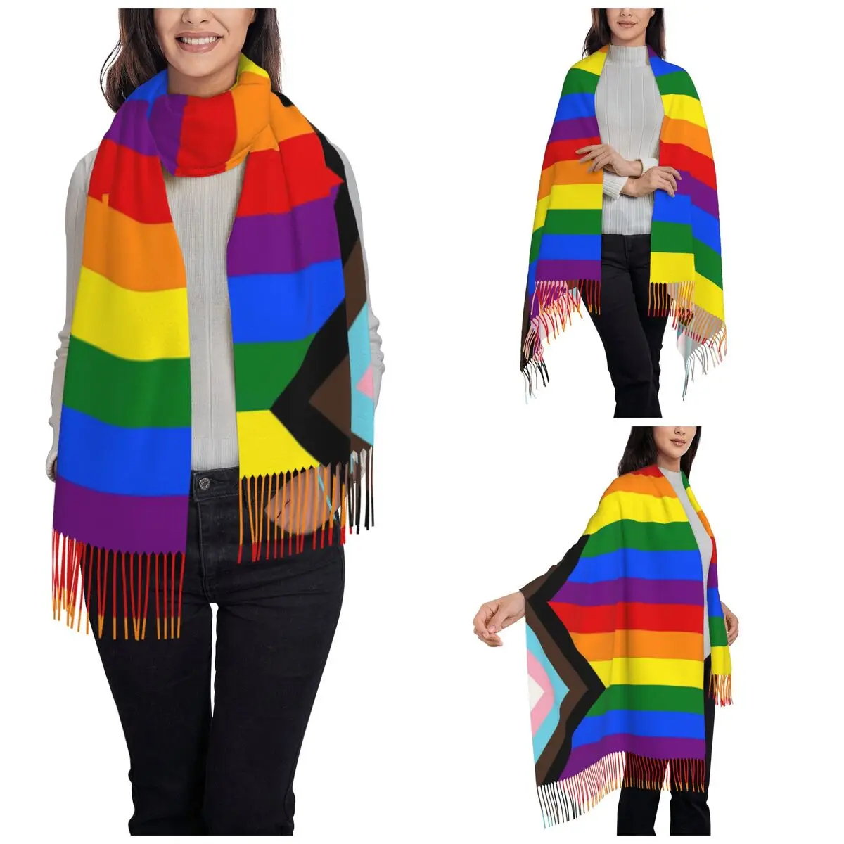 Vooruitgang Pride Vlag Sjaal Voor Vrouwen Warme Winter Pashmina Sjaals En Wikkel Lgbt Regenboog Grote Sjaal Sjaal Lichtgewicht