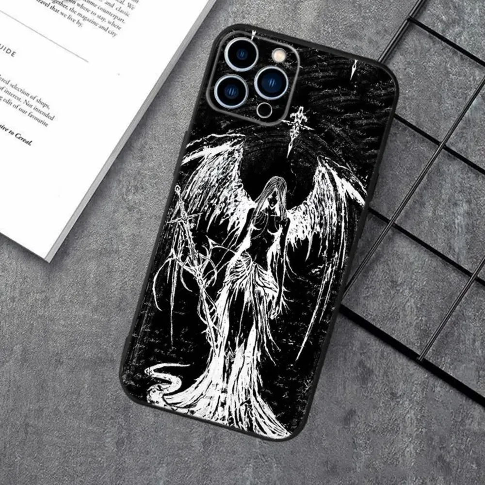 Gothic Girl Sculpture Retro Phone Case For iPhone 16,15,14,13,12,11,XS,XR,X,8,7,Pro,Max,Plus,mini Silicone Black Cover