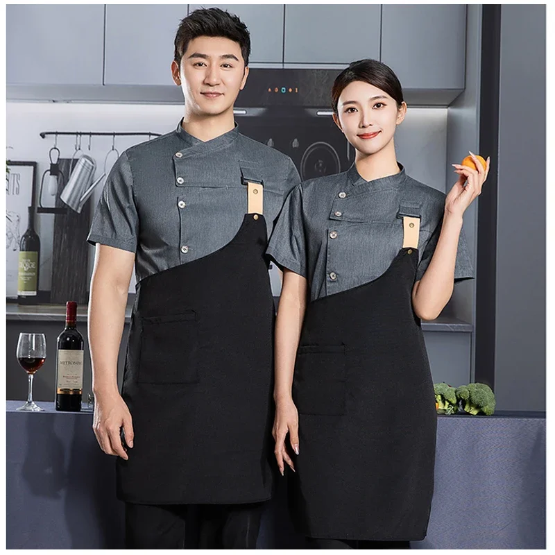 Uniforme de chef avec un tablier, salopette de service alimentaire 2 pièces, uniforme de serveur de café de boulangerie, combinaison de travail de serveur de magasin de thé à bulles de restaurant