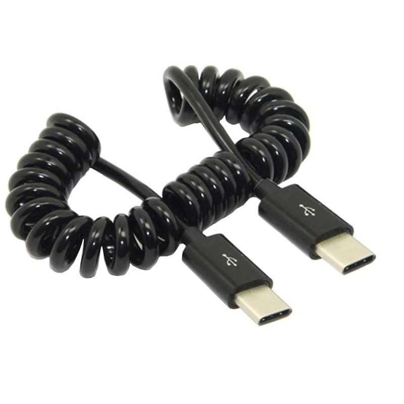 USB A 2.0/Type C Male To Type C Male Spring Charging Cable 480Mbps Stretchable USB A/USB C Data Transfer Cord