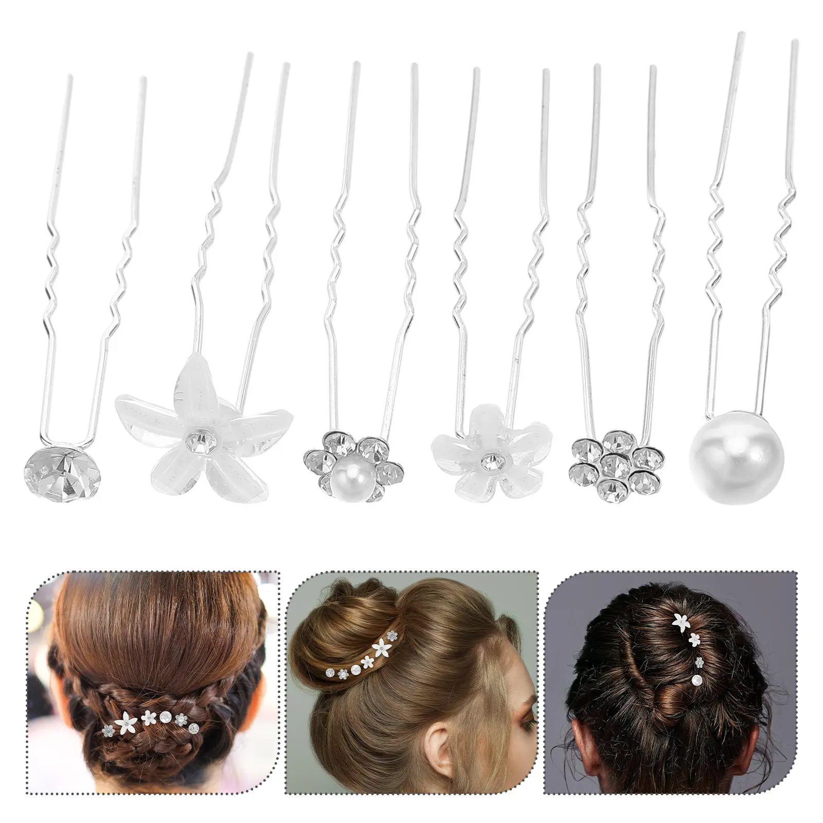 30Pcs Wedding Hair Pins Bridal Rhinestone Pearls Flower Clips Assorted U Shaped French Fork Hair Accessories for Brides Prom