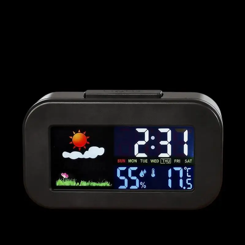 1Pc Backlit For Kids & Teens, Perfect For Bedroom & Dorm Desk Weather Station Clock With Color Display - Temp & Humidity Monitor