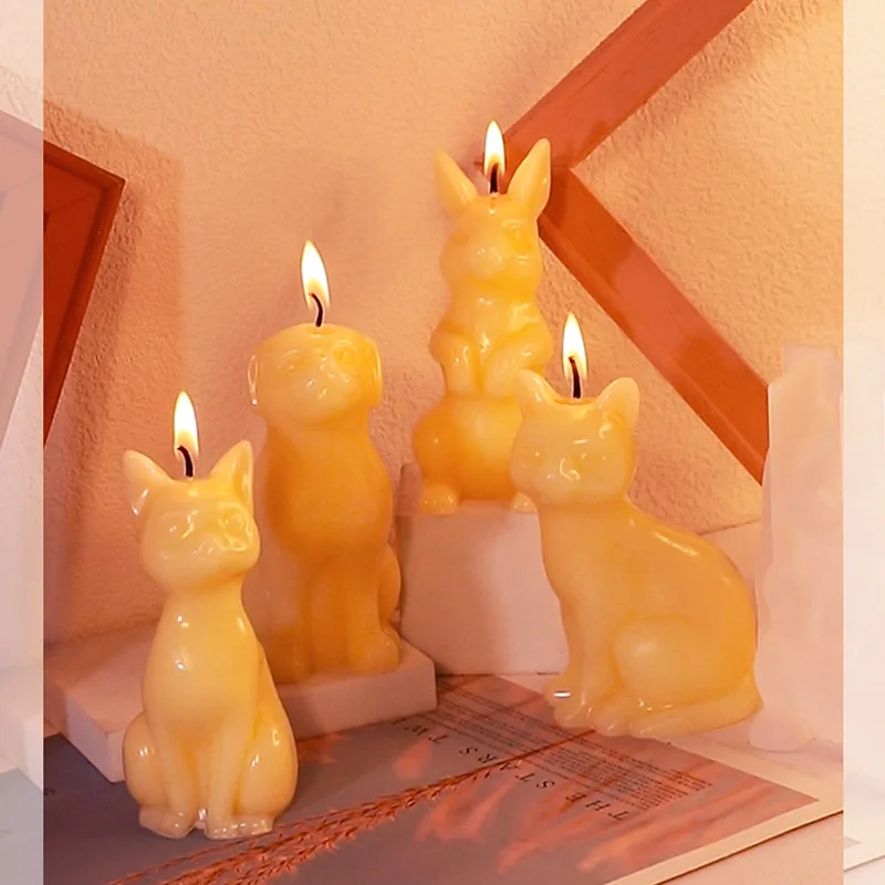 Nette Puppe Silikon Formen DIY Epoxidharz Katze Hund Kaninchen Form Aromatherapie Kerze Form Tisch Kristall Gips Raum Dekoration Form
