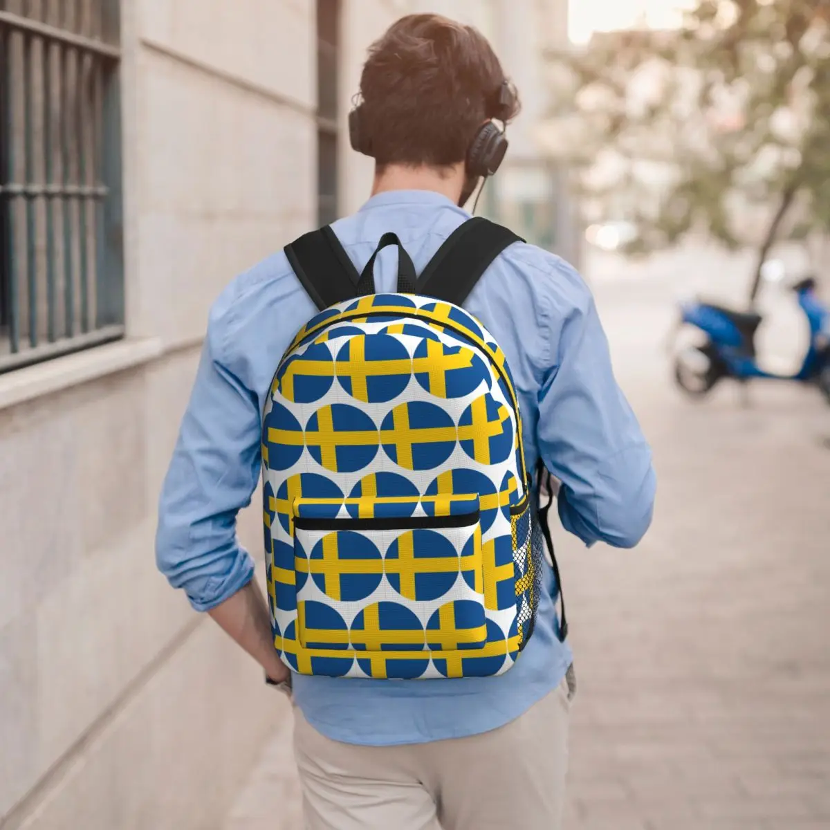 Sweden Swedish Flag Round Student Backpack School Bag Hiking Travel Daypack for Men Women Bookbag Shoulder Bags