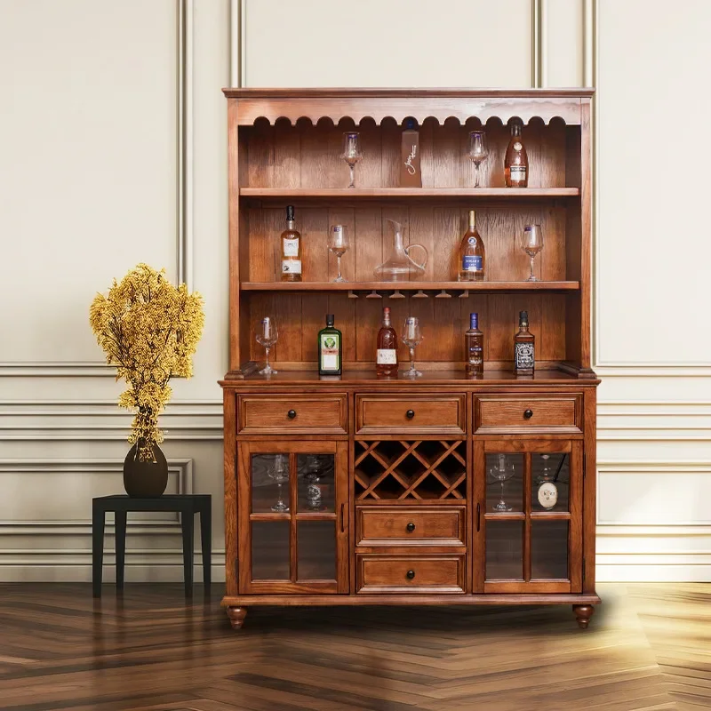 A  all-solid wood dining side cabinet restaurant integrated multi-functional storage wine cabinet against the wall