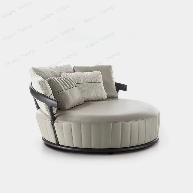 Minimalist leather sofa chair round modern light luxury living room single backrest recliner