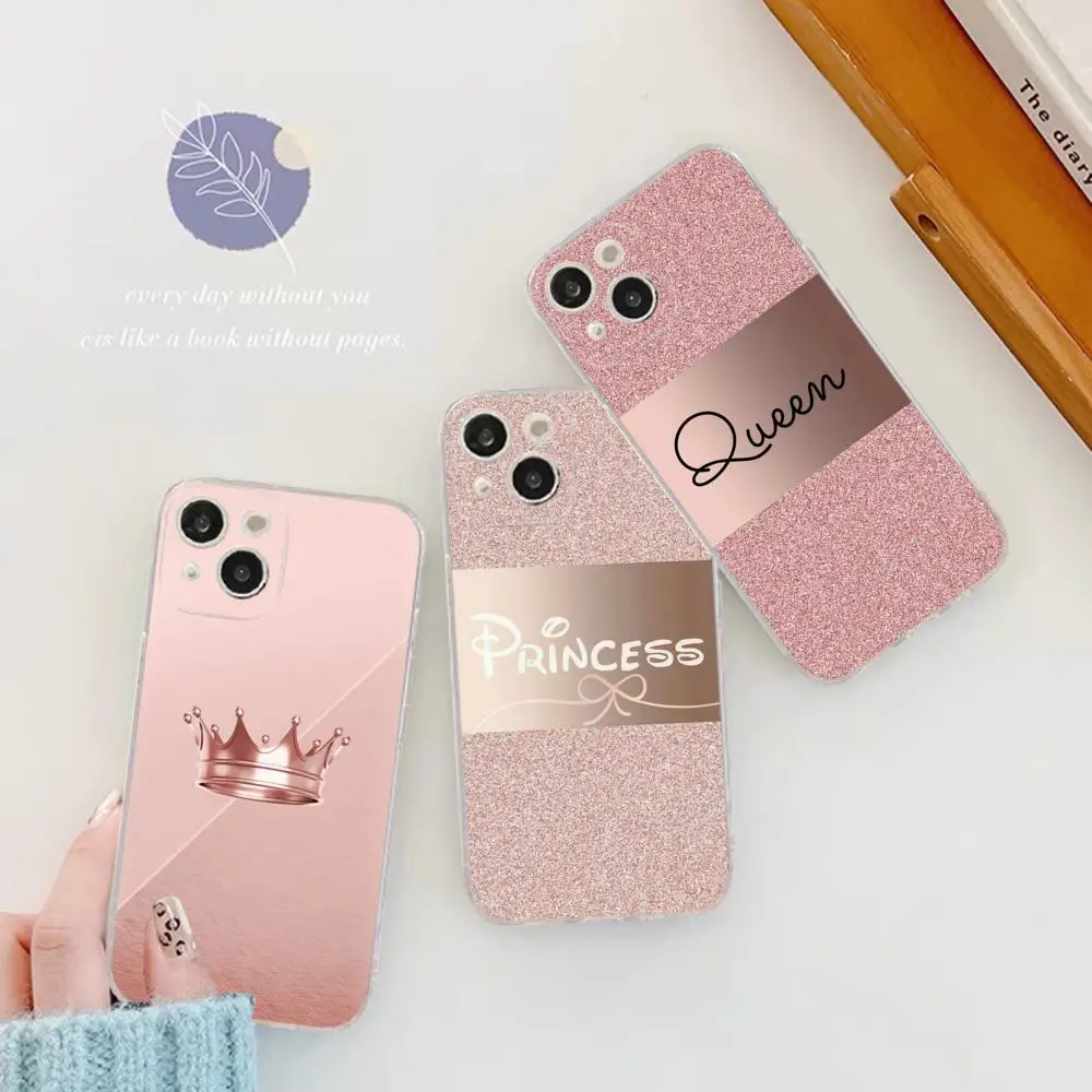 Rose Gold Pink Princess Queen Phone Case for iPhone 15 8 7 6 6S Plus X SE 2020 XR XS 14 11 12 13 Mini Pro Max Mobile Case