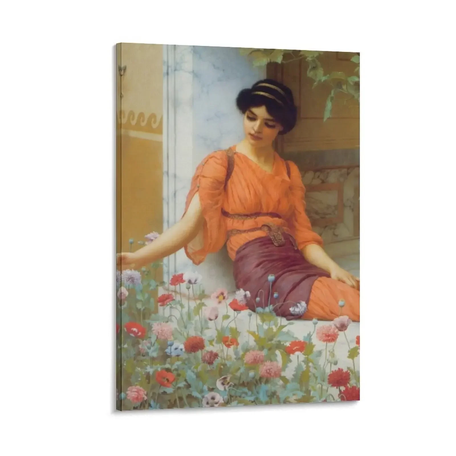 

John William Godward - Summer Flowers Canvas Painting vintage home decor Decorative painting for bedroom Home decoration