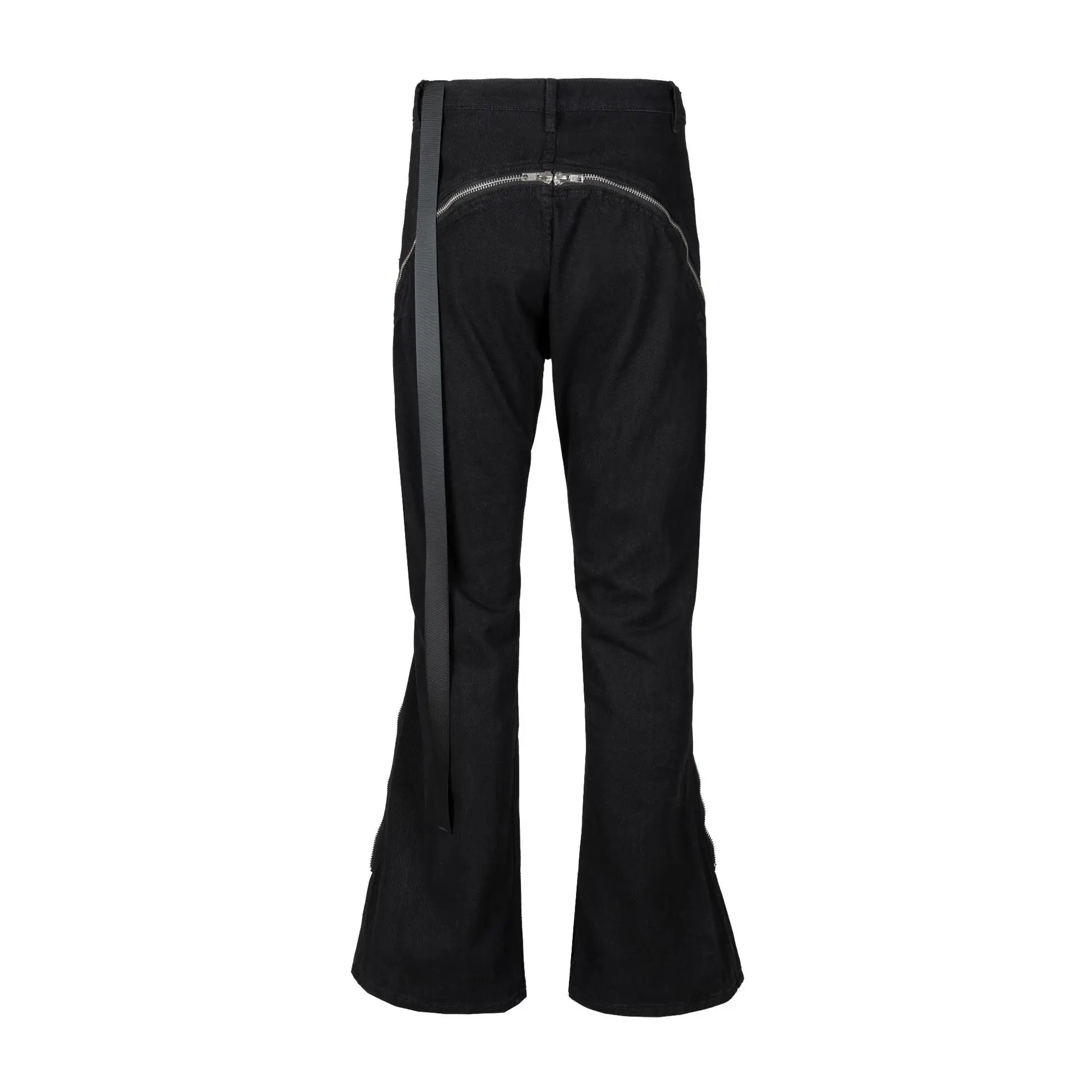 MIJKO Unisex Urban Style Niche Design High Street Trend Twisted Large Zipper Adjustable Flared Pants Hem Stacked Black Jeans