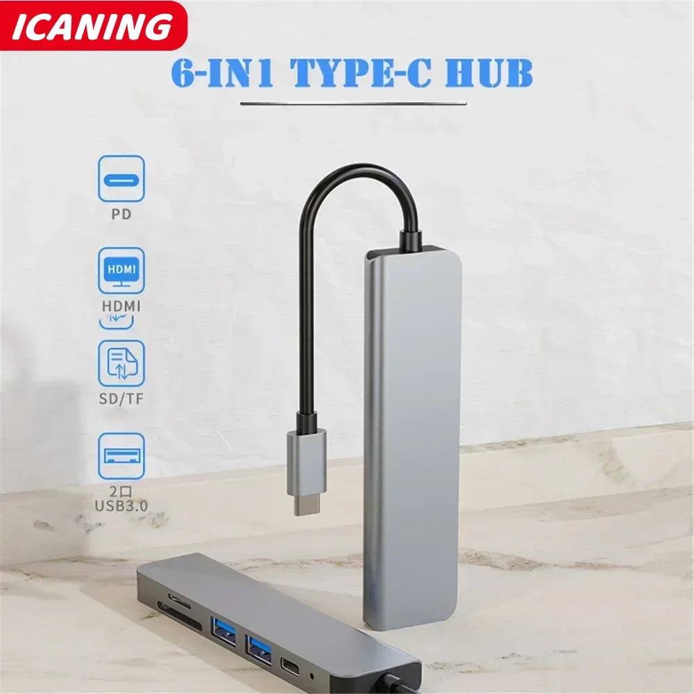 

Концентраторы USB типа C 6 в 1 до 4K HDMI SD TF-карты PD Разветвитель быстрой зарядки USB-док-станции Концентратор для компьютера MacBook
