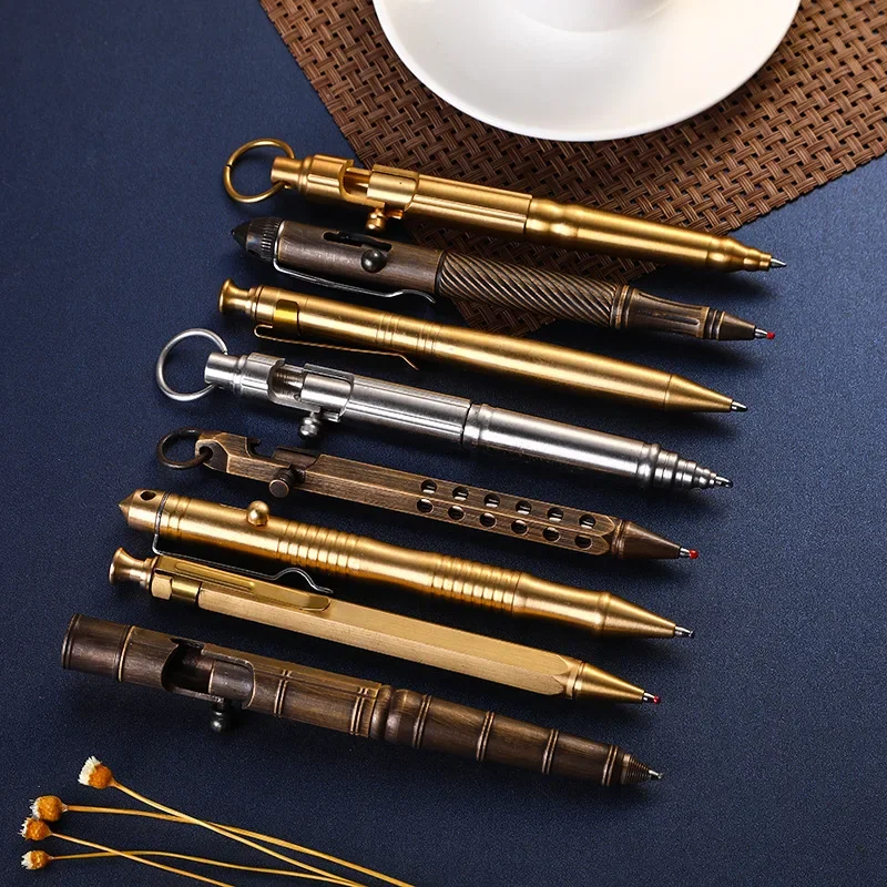 

NEW Portable EDC Tungsten Steel Head Brass Pen Creative Retro Pure Copper Bolt Type Bamboo Type Self-defense Tactical Pen