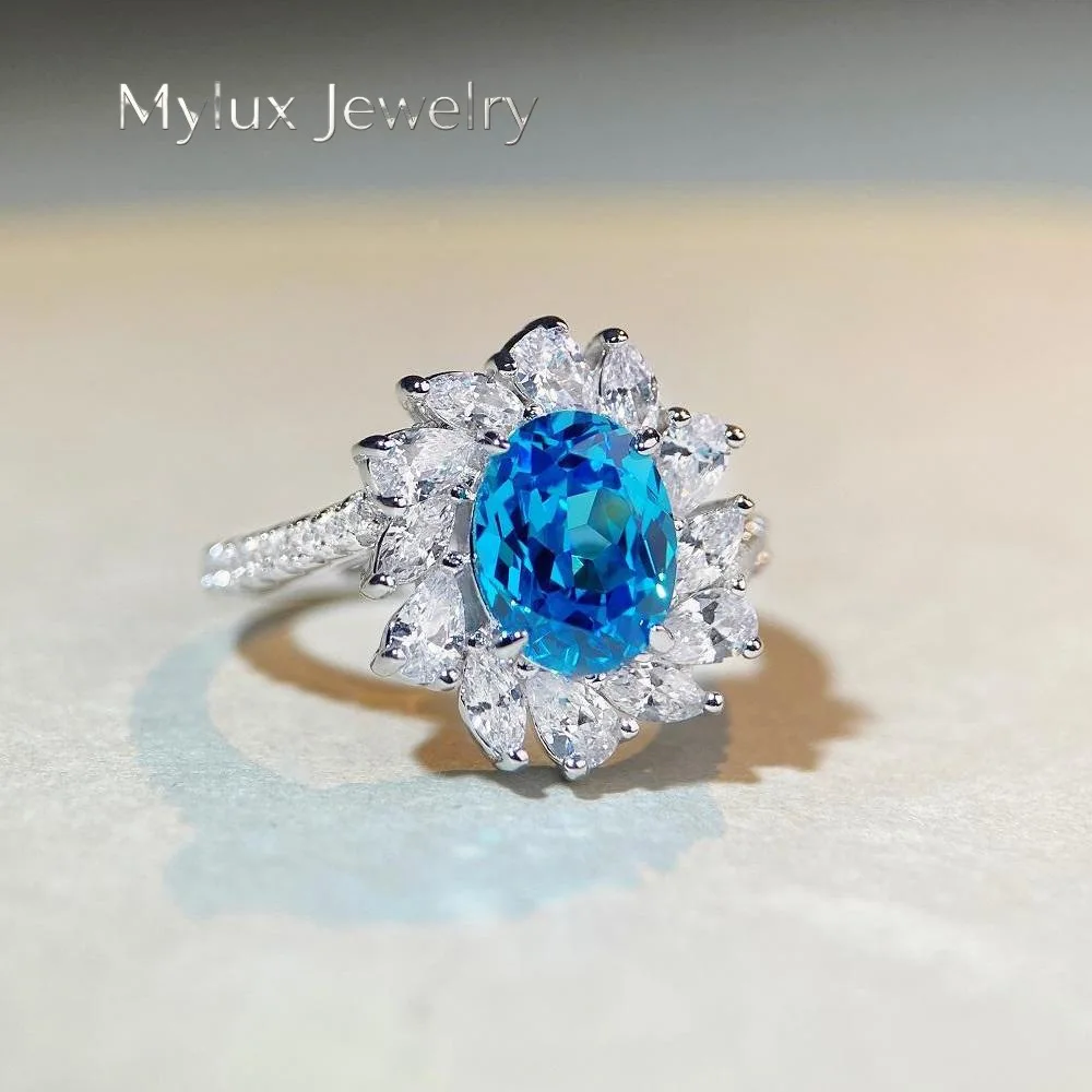 

Mylux Jewelry Luxury white gold solid platinum PT950 Aquamarine Moissanite Ring Women's Fashion Ring Diamond Ring