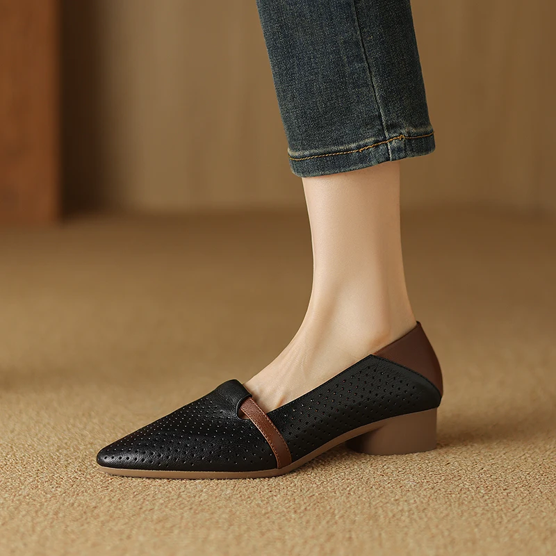 Frauen Basic Schuhe weiches Schaffell tägliche Schuhe echtes Leder einfache Schuhe gemütliche Slipper auf dicken Absatz Slip auf Arbeits pumpen