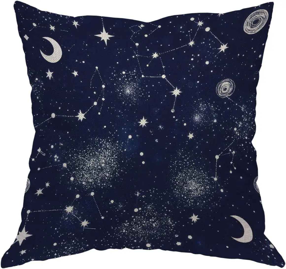 Funda de almohada de doble cara con constelaciones, estrellas, Luna, planetas, espacio, galaxia, universo, decorativa para sofá y cama