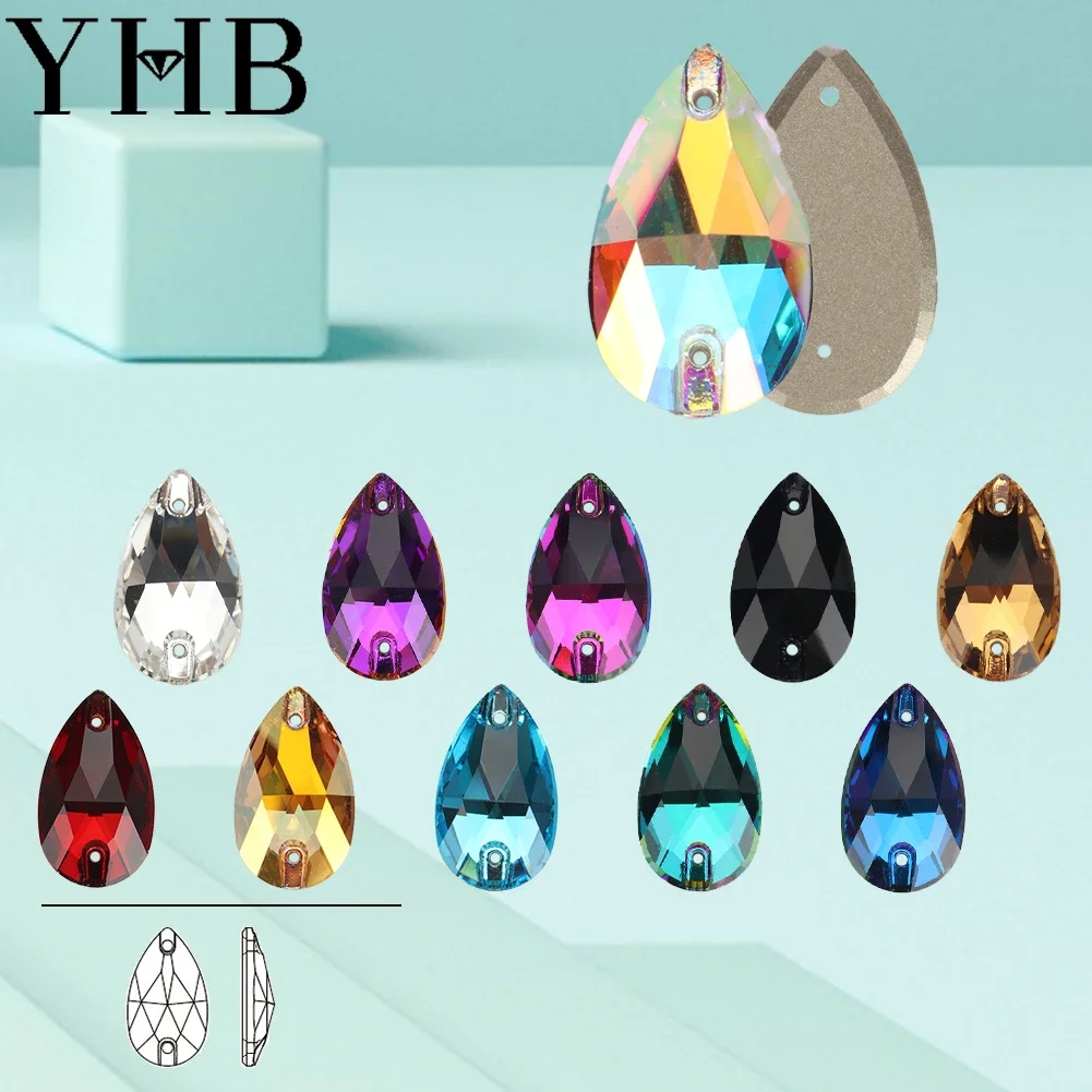

YHB Top Quality Drop Glass Crystal AB Moonlight Sewing Stones Flatback Sew on Rhinestones For Garment Clothes Bags