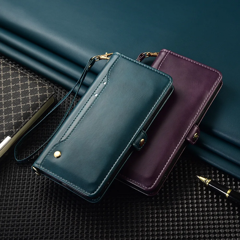 

Detachable Wrist Strap Flip Cover for Huawei Pura 90 80 70 Ultra/P60 P50 P40 P30/Mate 80 70 Pro with Wallet Card Slot and Mirror