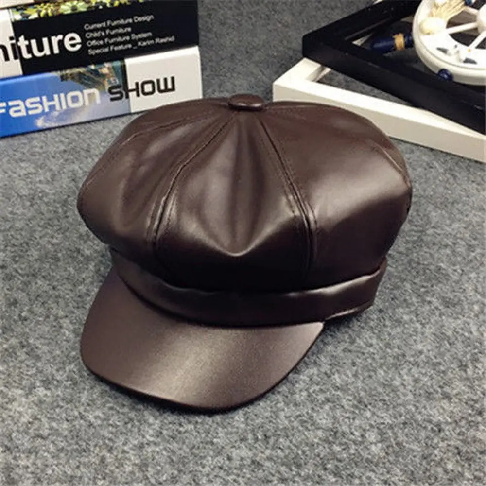 

Повседневная детская кепка-берет из искусственной кожи однотонного цвета в корейском стиле для девочек, осенне-зимняя, аксессуар для одежды