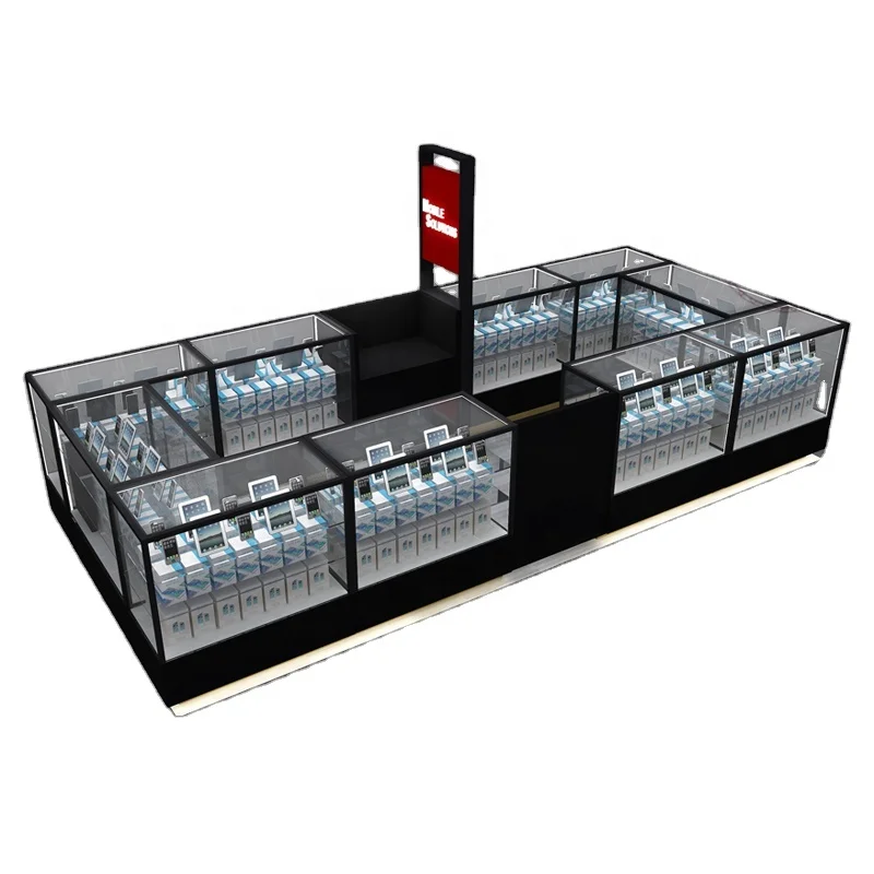 

Custom, glass display kiosk smoke shop showcase retail phone kiosk for mall