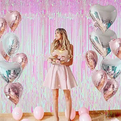 1X2M Iridescent Fringe Curtain Holographic Backdrop Party Supplies Mermaid Foil Fringe Curtains Party Decorations Pink Backdrop