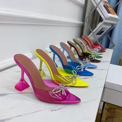 2024 Summer New Rhinestone Bow High Heel Sandals Women Pointed Glasses and Open Toe Slippers Women