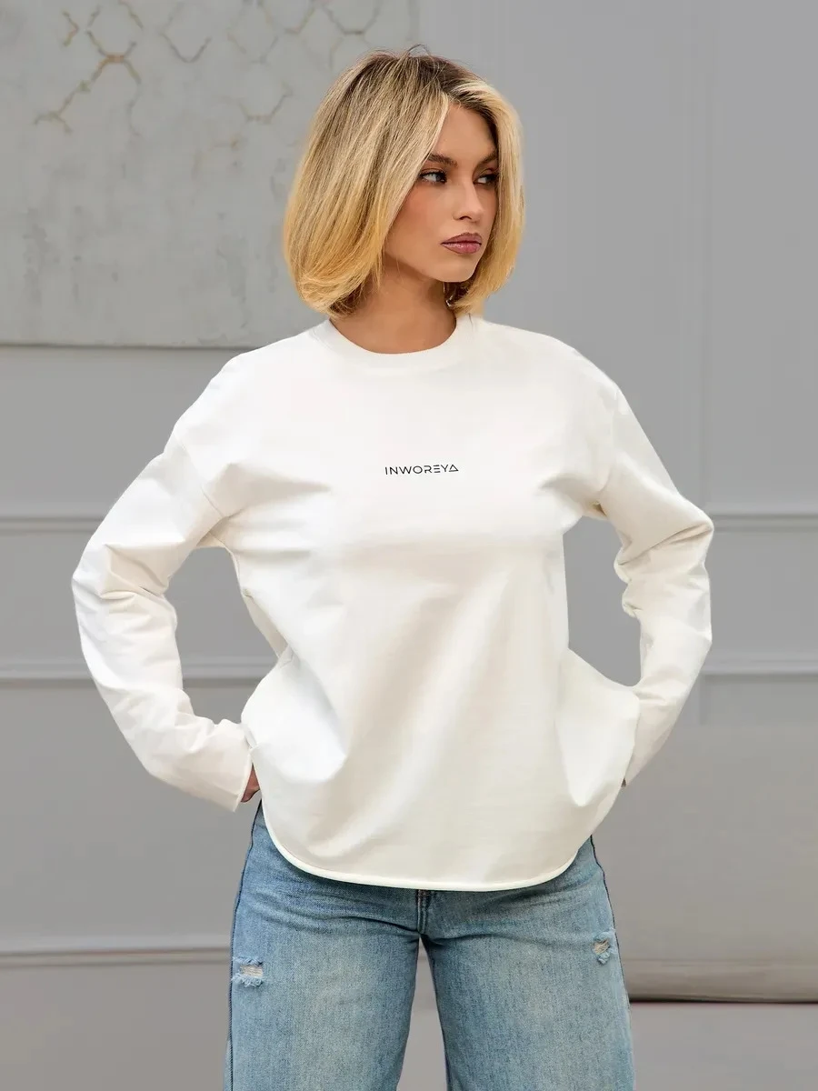 تي شيرت Faionable كاجوال فضفاض مطبوع طويل Sve تي شيرت نسائي قطني مستدير Ne سترة صيفية مريحة قابلة للتنفس