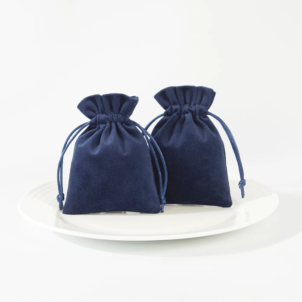 5Pcs Navy Blue Velvet Drawstring Jewelry Bag Candy Gift Makeup Wedding Favors Gift Storage Pouch For Christmas Ramadan Halloween