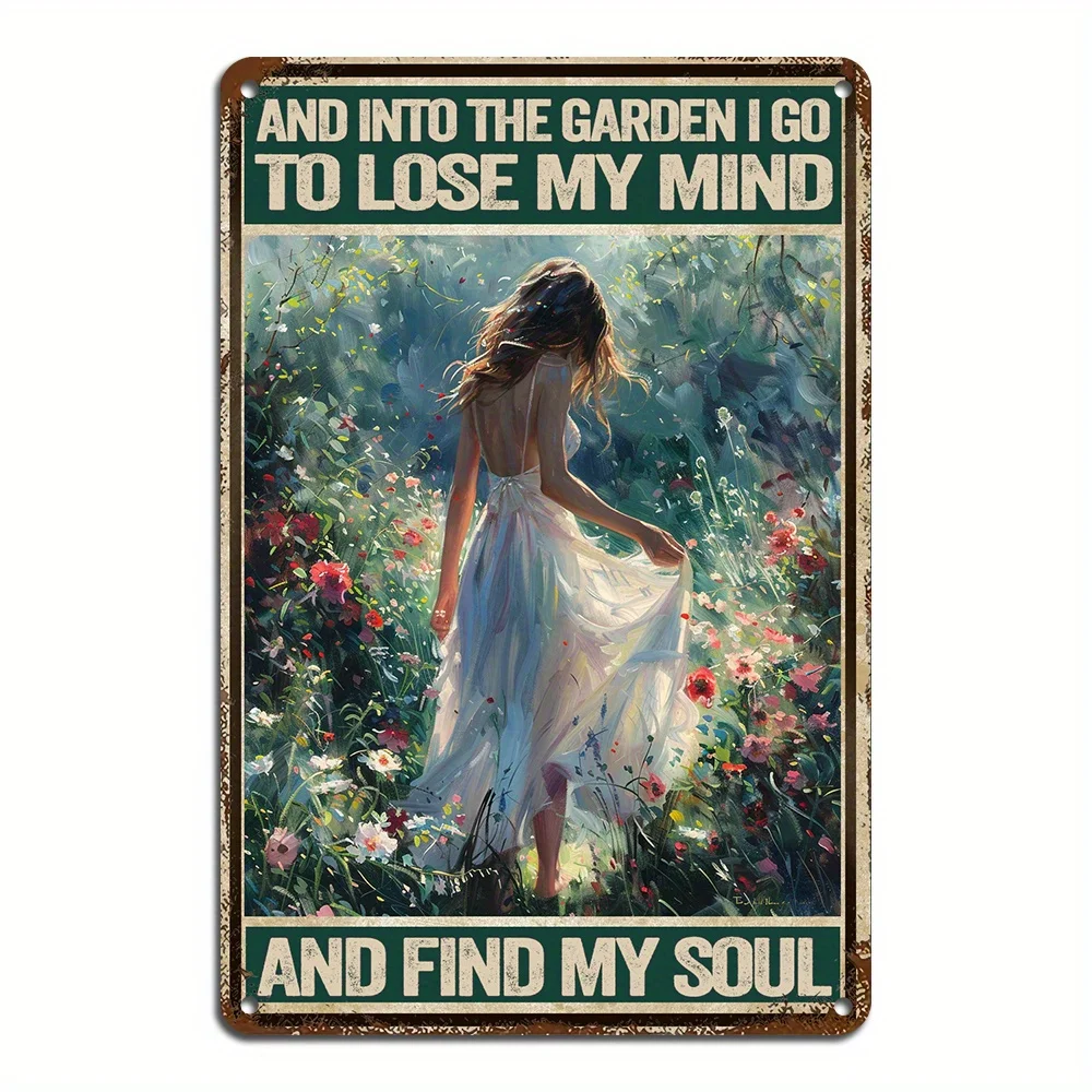 Vintage Metal Garden Sign, Rustic Wall Decor for Home Restaurant Cafe Outdoor Spaces No Power Needed