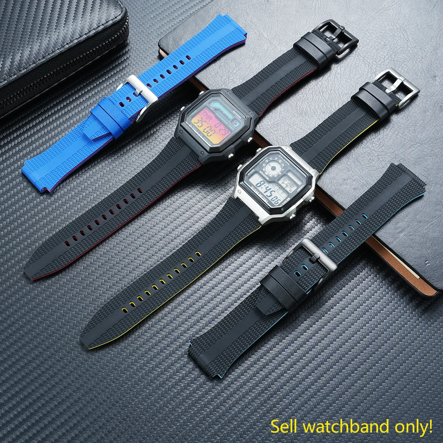 Color blocked dual tone silicone watchband for Casio AE-1200/1300/1500 A158W A159 A168 F91 WS-1600/1700 series replacement strap